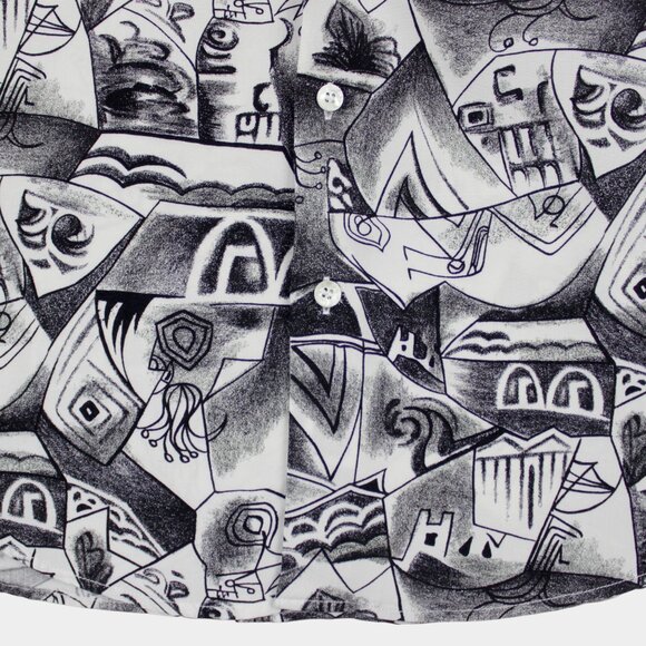 Vintage 90s Aggio Abstract Monochrome Sketch Print Button Down Shirt Size XL - Picture 4 of 10